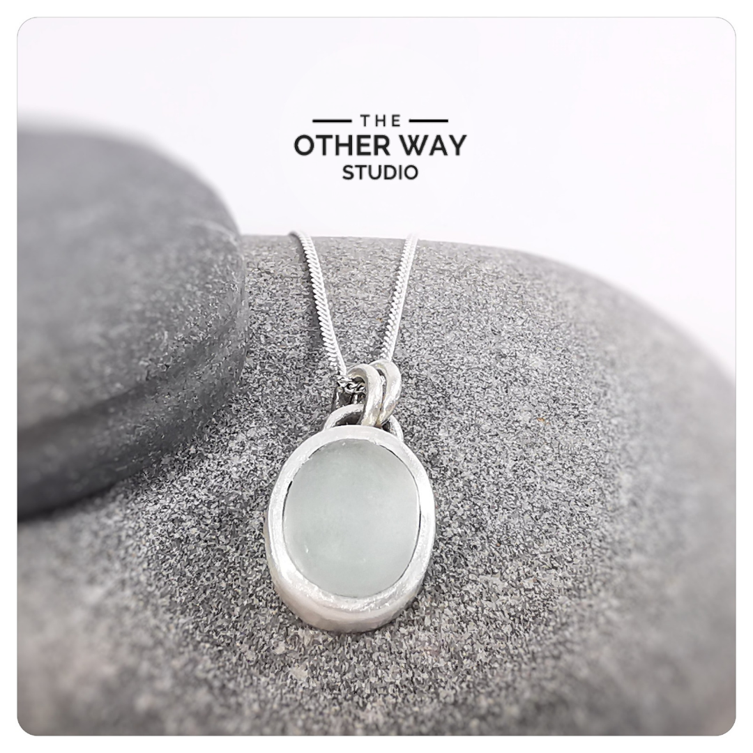 Recycled Silver & Sea Glass Pendant & Necklace