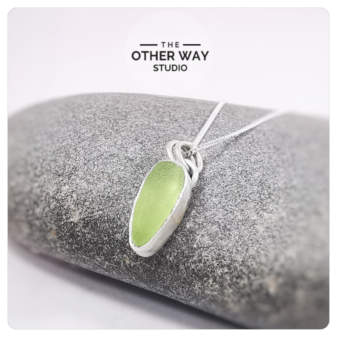 Recycled Silver & Sea Glass Pendant & Necklace