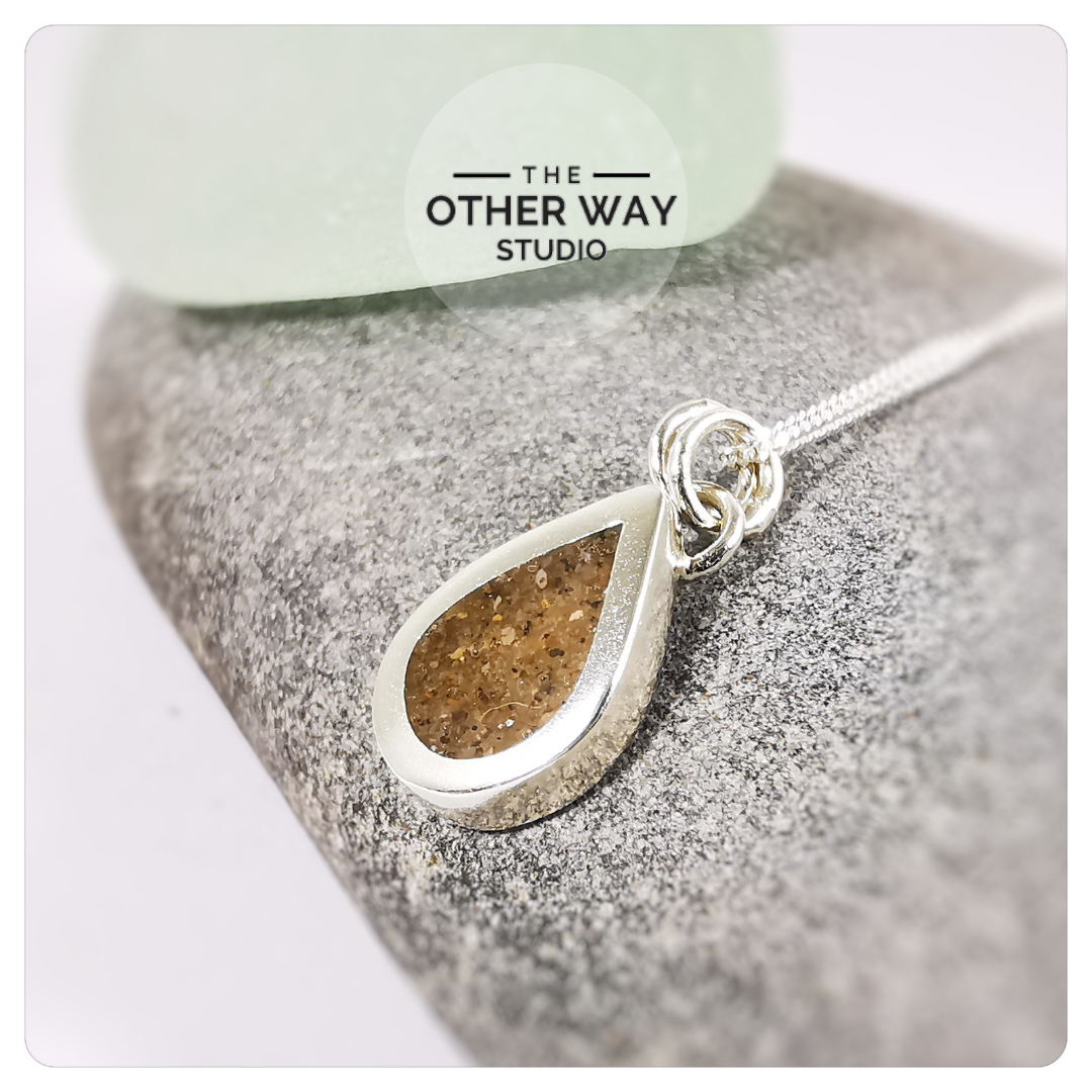 Handmade Recycled Silver & Gower Beaches Sand Pendant