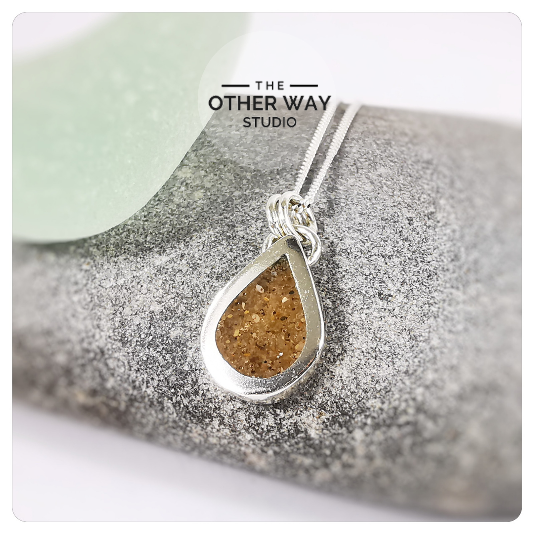 Handmade Recycled Silver & Gower Beaches Sand Pendant